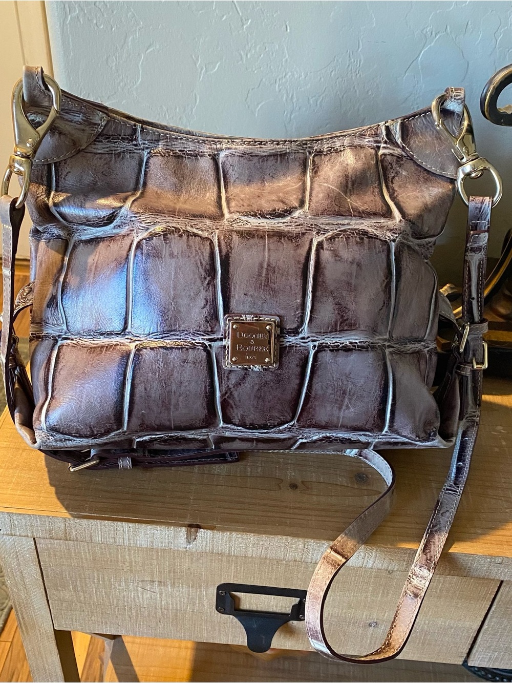 Dooney & Bourke Brown Croc-Embossed Leather Crossbody